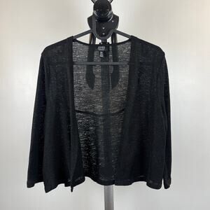 Jones New York Signature Sheer Cropped Black Cardigan 3/4 Sleeve Women Medium